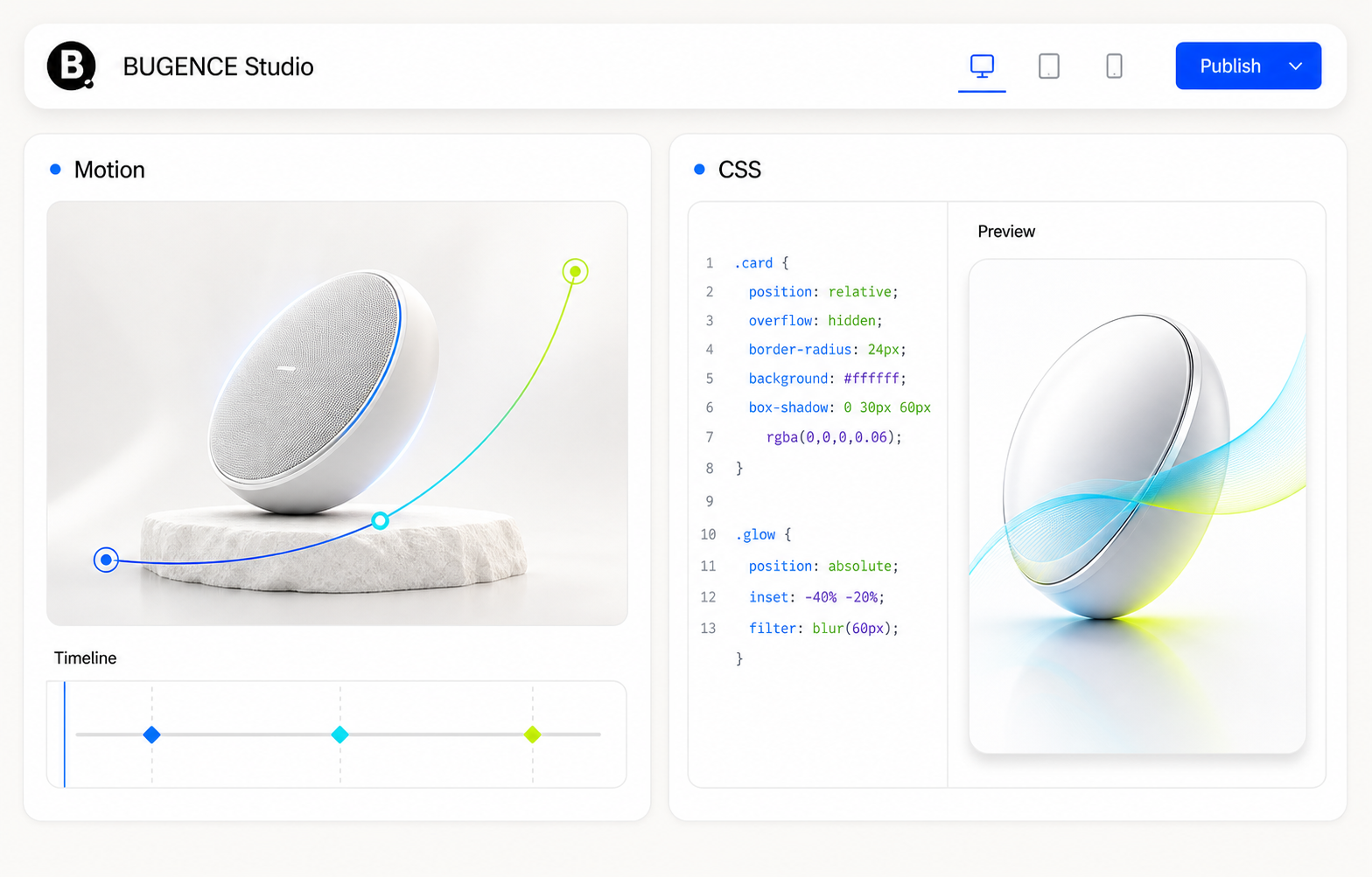 Premium Bugence motion design interface