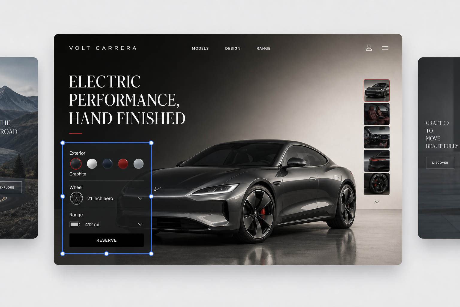 VOLT CARRERA luxury automotive configurator website template