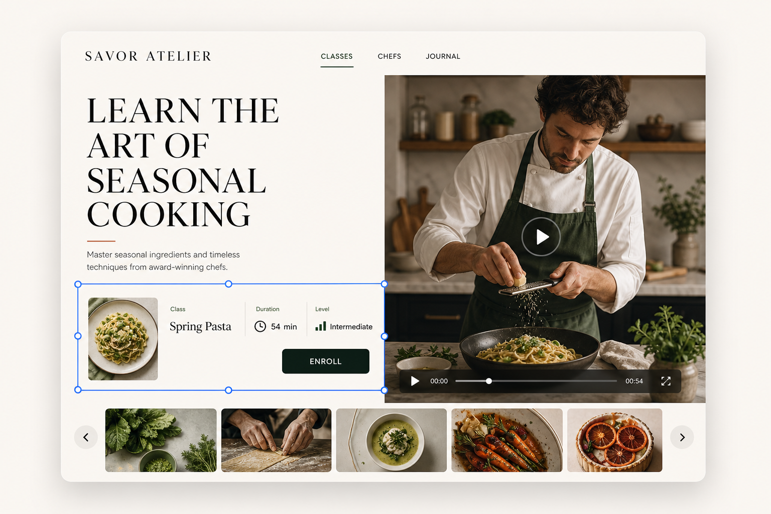 SAVOR ATELIER chef-led cooking class website template