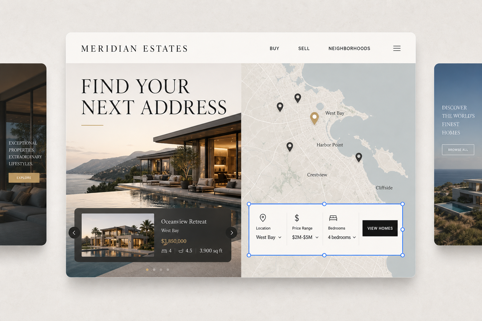MERIDIAN ESTATES luxury real estate discovery website template