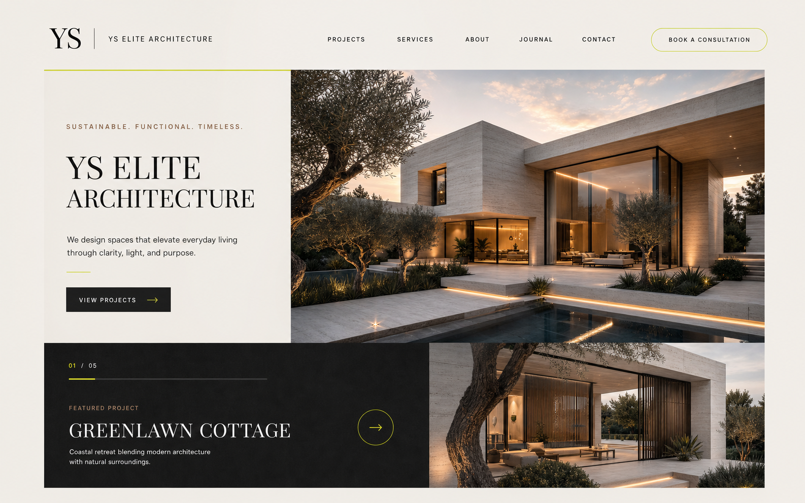 YS Elite Architecture website editor preview